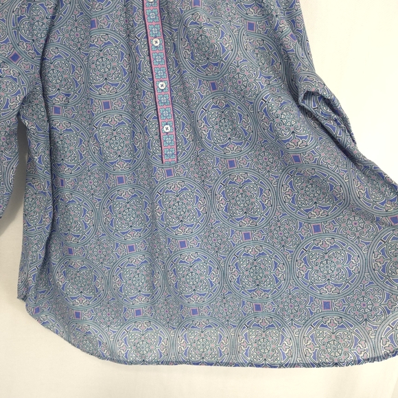 Talbots Women's Medallion Print Cotton Popover Top - Picture 3 of 9